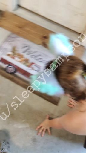 Amateur GF gets a tail plug while on leash in pet play BDSM scene
