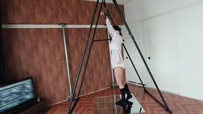 A Woman in a Shirt and Underwear Enjoys Bondage Play