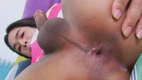 ”Petite oriental trans spreading her anus”
