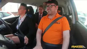 Busty blonde gets creampied in a car during driving lesson