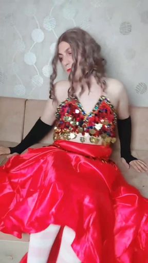 Belly Dancer Femboy in Red Seductive Dress
