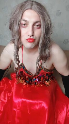 Belly Dancer Femboy in Red Seductive Dress