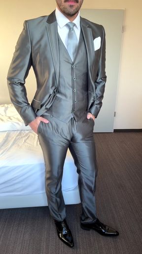 Suited Groom Jerks off in Hotel Room