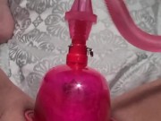 Pumping up pussy and clit with pussy pump making her swell