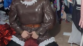 Pvc brown eevee sissy maid breathplay hump inflatable tail desperation