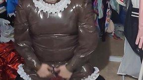 Pvc brown eevee sissy maid breathplay hump inflatable tail desperation