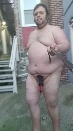 Mofo2121 outside walking with his cock pump