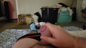 Daddy's boy jerks his thick chubby cock and cums