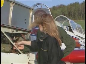Stunning redhead slut gets outdoor fucked by pilot