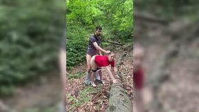 In the woods, the amateur couple do some anal doggystyle fucking.