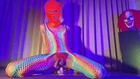 Orange Balaclava Mask Sissy Trans Dyed Pubic Hair Fuck Myself with Dildo