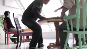 Snatched Japanese maid moans under multiple cocks