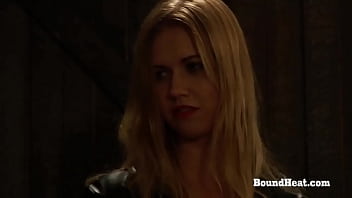 Tied Up Blonde Lesbian Slave Whipped By Dom Mistress