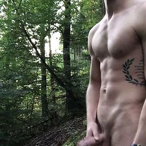 Cute Handsome German boy naked jerk off masturbation in the woods Forrest outdoor cum public big dick small cock muscle