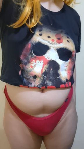 Cute trans femboy shows off her big hips and small bulge. Do you like them? What would you like to do with her?