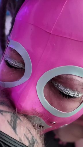 Sucking Fat Cock in Latex Hood