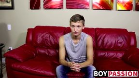 Twink pulls on his big fat dong right after the interview
