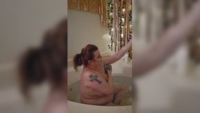 Older cougar enjoys a steamy bath &mdash;  feeling watched by her stepson through the bathroom door
