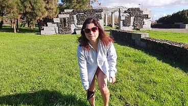 Brunette Enjoys To Pee Standing In Her Thong In Public Park!