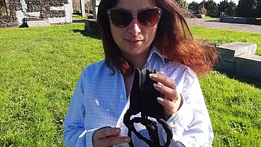 Brunette Enjoys To Pee Standing In Her Thong In Public Park!
