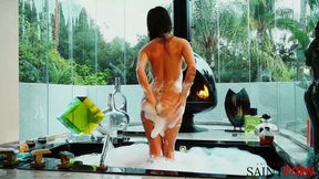 Dark Haired Beauty Brandy Aniston Rubs Her Shaved Pussy in the Bathtub