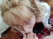 Cum on nerdy girl's glasses