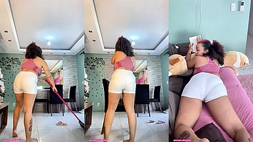 Chubby Housewife Cleaning and Farting Then Relaxing While Reading