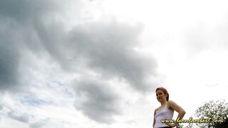 No Panties YOGA Outdoors in shortest miniskirt short skirts