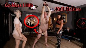 Hung Out to Dry, Part 1 - Goddess Lilith & Kali Nature Double Domination, Clothespins, CBT