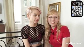 Two blondes use magic wands for muff licking