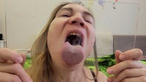 Spit and lick glass with my sexy plump lips b