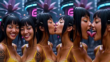 30sec AI Animation: Beautiful women kissing