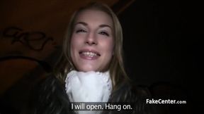 Babe fucking fat cock in public