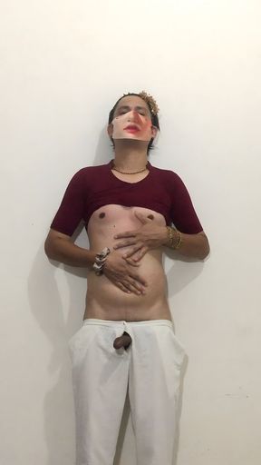 Crossdresser Femboy Sissy Sheenu Playing with Their Body and Dick and Doing a Cumshot