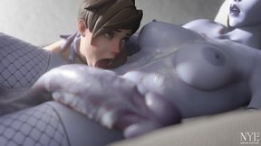 Tracer Licks & Teases Widow's Belly While Her Cock Jiggles In Excitement