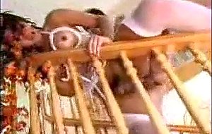Tgirl in lingerie intense banged on stairs