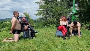 Mountain retreat part 13 - Andreea and BlackCat - smoking and human ashtray in nature