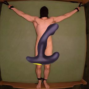 Restrained intense multiple P-spot orgasms with prostate milking toy