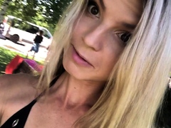 Outdoor anal solo and masturbating blonde