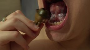 Giantess Girl Eats a Tiny Human and Sucks Him