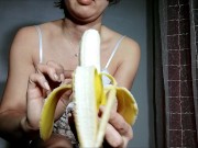 Milf dirty talk, training ass anal plug and sucking, licking banan.