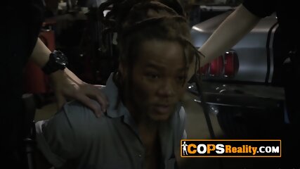 Black suspect is fucking two horny and naughty MILFs at this garage.