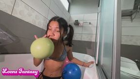 Akina blows up balloons on the shower(720)