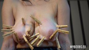 MILF Shione Cooper a lot Clothespins on her Dark Hard Nipples