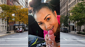 Slutty Thai MILF Joon Mali big white meat car blowjob in public