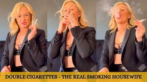 Luxury British MILF smoking fetish – The Real Smoking Housewife lights and smokes two cigarettes at once in PVC bra, blazer & mini skirt - Full HD 1080p MP4