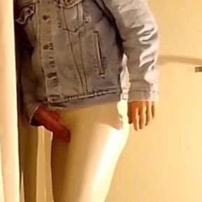 Cock arousing in white vinyl leggings