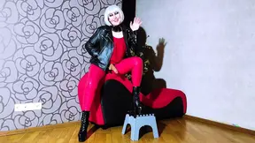 Young slut Karoline gets mounted and fucked by Mistress Natalie with a strap-on