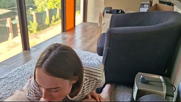 Waited a month for a blowjob, filled a cutie with cum with a bob