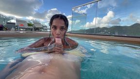 my busty wife gives me a blowjob by the hotel pool while people watch us—yasmina kha.